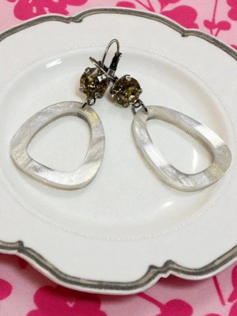 Crystal Acrylic Open Drop Lever-Back Earrings